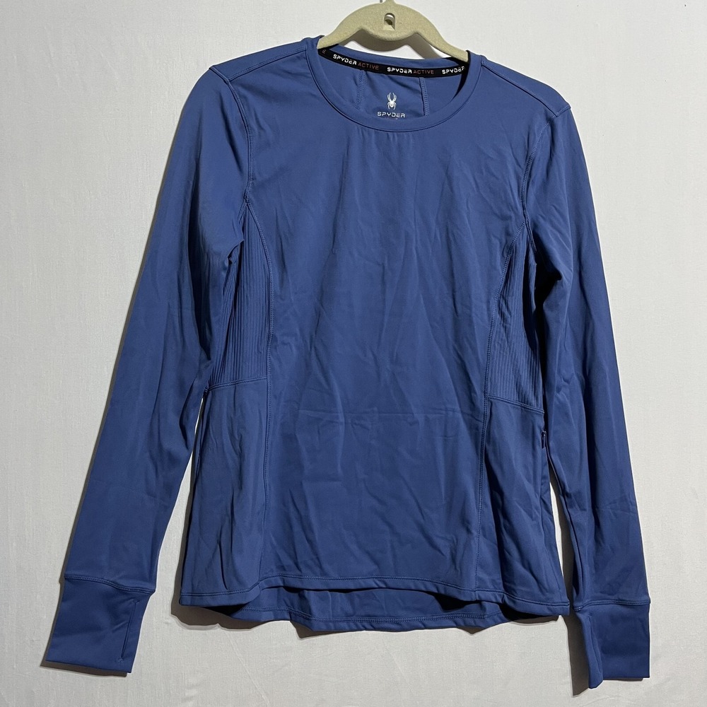 Spyder Active Top Womens Medium Blue Nylon Stretch Side Zip Long Sleeve Pullover